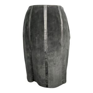 Alfani Black Leather Pencil Skirt Size 4 Faux Suede Panel Leather Detail Lined